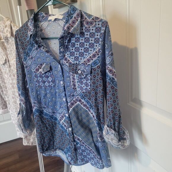 Womens tops set of 2 soft roll tab sleeves with collar v-neck cotton poly size s - Picture 5 of 16